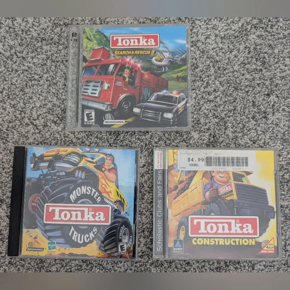 Lot of 3 TONKA PC CD-ROM Windows Search & Rescue 2 Construction Monster Trucks